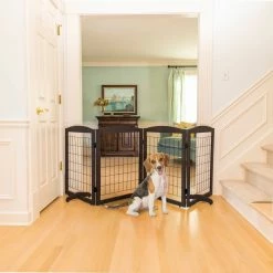 Pet Essentials Pet Gates Freestanding Expandable Black Wood Pet Gate