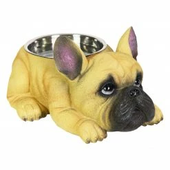 Exhart Food & Water Bowls French Bulldog, 12 by 6 Inches Tan Bulldog Bowl, Yellow