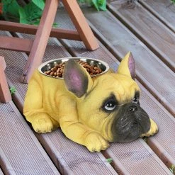 Exhart Food & Water Bowls French Bulldog, 12 by 6 Inches Tan Bulldog Bowl, Yellow -Animal & Pet Care Online Shop 44883481